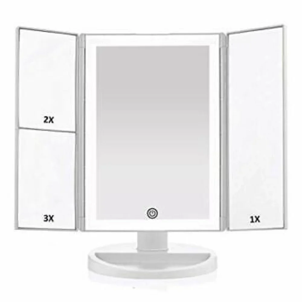 Tri-Fold Vanity Mirror with LED Lights, Touch Screen and 3X Magnification